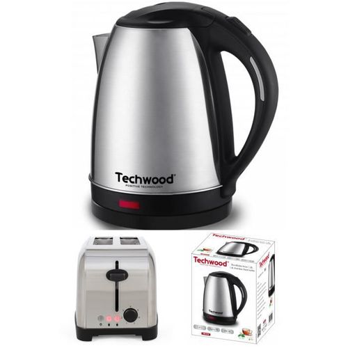 Bouilloire Inox 1,8L Sans Fil 1500W Arre?t automatique + Grille-pain Inox 2 Fentes 850W 3 fonctions avec témoins LED