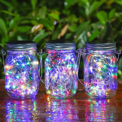 3 Pièces Lanternes Solaire Exterieur - 30led Lampe Solaire Exterieur Jardin, Mason Jar Lampe Solaire Suspendues