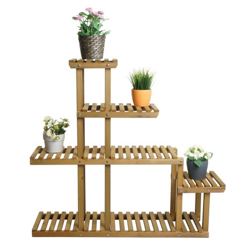 Étagère À Plantes Hwc-L71, Étagère À Fleurs, 5 Étagères, 95x105x25cm Outdoor Sapin Bois Mvg   Brun