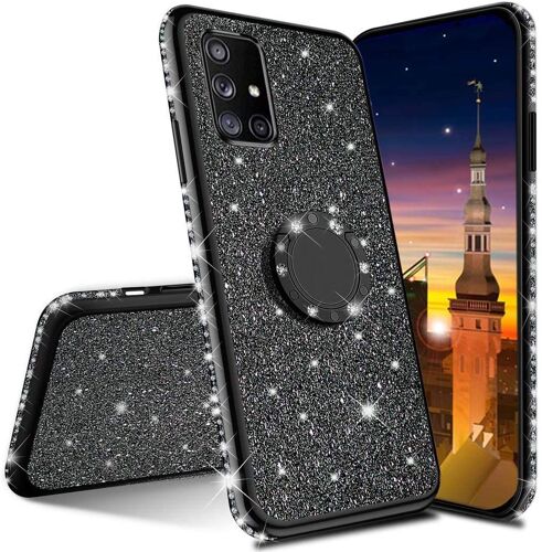 Samsung S21 Ultra Coque Bling Gliter Paillette Brillant Luxe Strass Coque Etui avec 360 Rotation Bague Stand Holder Gel TPU Antichoc Etui Housse pour Galaxy S21 Ultra 5G. GS TPU Black