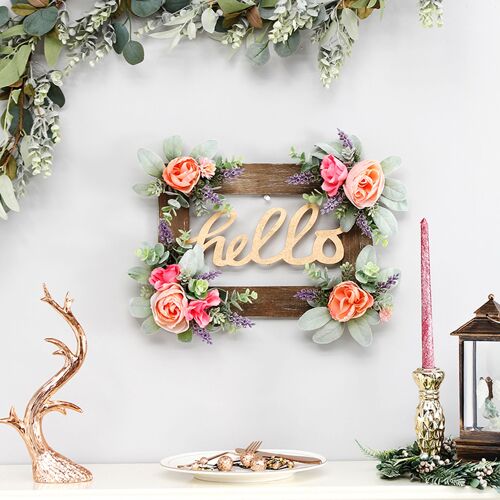 Pendentif décoratif à motifs de lettres, décor mural en bois, avec fleurs artificielles, pour la maison, le bureau, les magasins, nouvelle collection