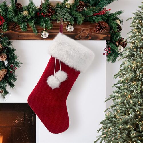 Bas de noël suspendus à pompon rustique avec manchette en fausse fourrure pour maison, nouvelle collection, u00e9cor