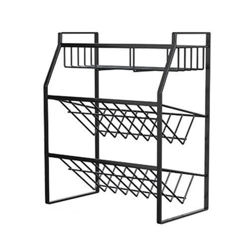 Étagère d'assaisonnement universelle en métal à trois niveaux, support de rangement sur pied pour la cuisine
