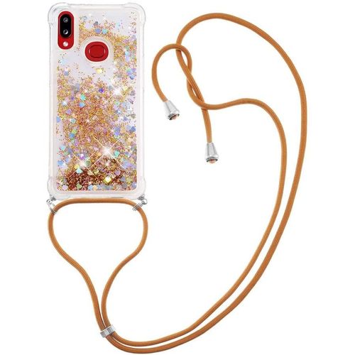 Pour Samsung M11 Coque, Bling Liquide Paillette Antichoc Kawaii Etui Housse Avec Cordage Lanyard Case Pour Samsung Galaxy M11 / A11. Lp Love Gold