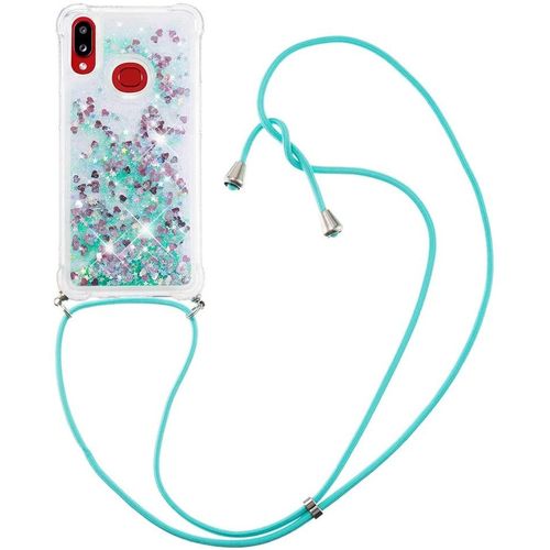 Pour Samsung M11 Coque, Bling Liquide Paillette Antichoc Kawaii Etui Housse Avec Cordage Lanyard Case Pour Samsung Galaxy M11 / A11. Lp Love Green
