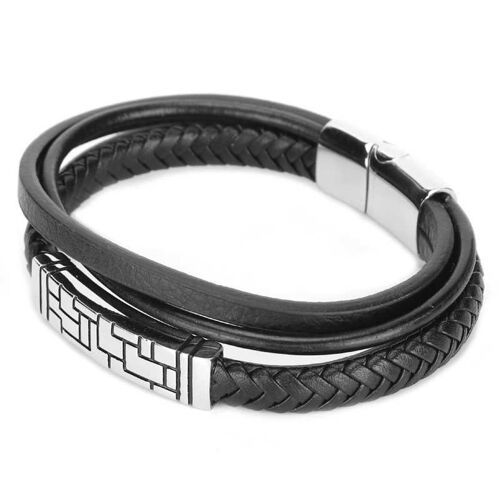 Boucles D'oreilles Multicouches Tressées En Cuir Pu Pour Hommes Et Femmes, Bijoux À La Mode, Bracelet Élégant En Acier Inoxydable