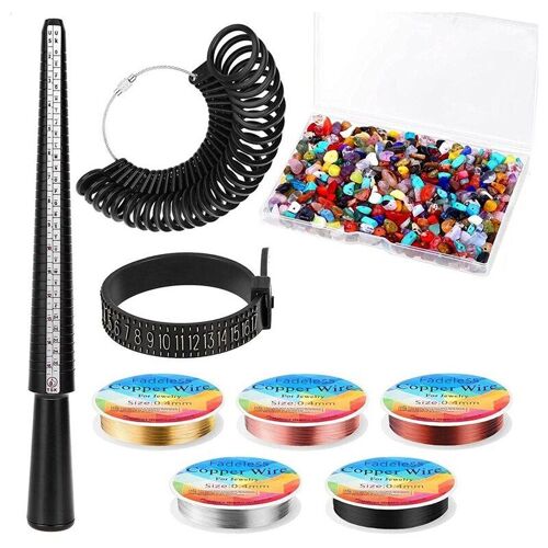 Kit De Fabrication De Bagues, Outils De Mesure De La Taille Des Bagues Avec Fil À Bijoux Et Perles De Pierre De Cristal Pour La Fabrication De Bijoux