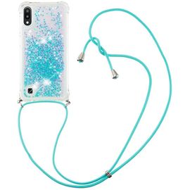 Pour Samsung A10 Coque, Bling Liquide Paillette Antichoc Kawaii Etui Housse Avec Cordage Lanyard Case Pour Samsung Galaxy A10. Lp Star Blue