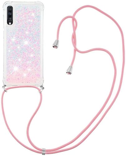 pour Samsung A70 Coque, Bling Liquide Paillette Antichoc Kawaii Etui Housse avec Cordage Lanyard Case pour Samsung Galaxy A70. LP Star Pink