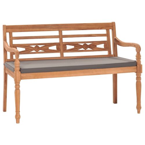 Vidaxl Banc Batavia Avec Coussin Gris Foncé 120 Cm Bois De Teck Massif