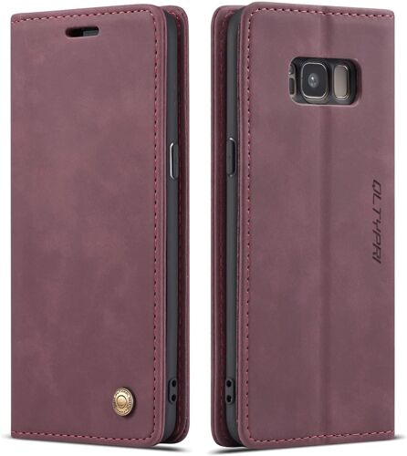 Etui Coque pour Samsung Galaxy S8, Portefeuille Fentes Cartes Housse Antichoc Cuir PU Vintage Portefeuille Etui Compatible avec Samsung Galaxy S8 - Rouge