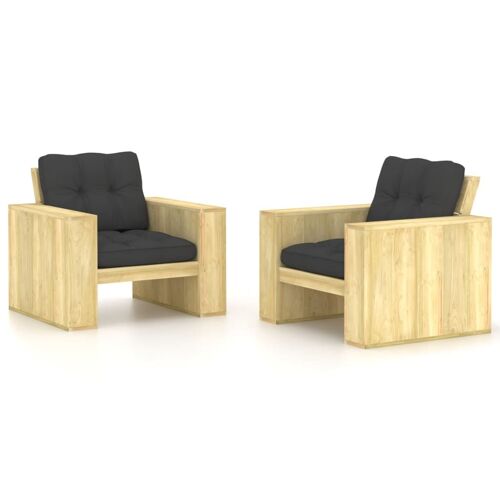 Vidaxl Chaises De Jardin 2 Pcs Avec Coussins Anthracite Pin Impr¿¿Gn¿¿