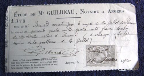 Reçu De Notaire 1890 Angers Timbre Fiscal