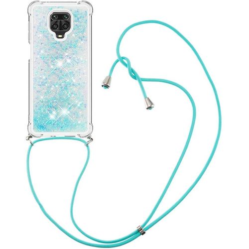 Pour Xiaomi Redmi Note 9s Coque, Bling Liquide Paillette Antichoc Kawaii Etui Housse Avec Cordage Lanyard Case Pour Xiaomi Redmi Note 9 Pro. Lp Star Blue