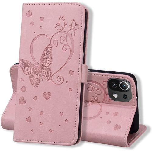 Coque Xiaomi Mi 11 Lite 4g/5g /Mi 11 Lite Ne 5g, Coque Portefeuille Mi 11 Lite, Protection Etui Xiaomi Mi 11 Lite 5g, Housse Premium En Cuir Pu [Porte Carte] Couverture Du Livre, Rose