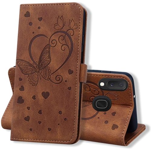 Coque Samsung Galaxy A20e, Coque Portefeuille Samsung A20e, Protection Etui Galaxy A20e, Housse Premium En Cuir Pu [Porte Carte] Couverture Du Livre Pour Samsung Galaxy A20e, Brun