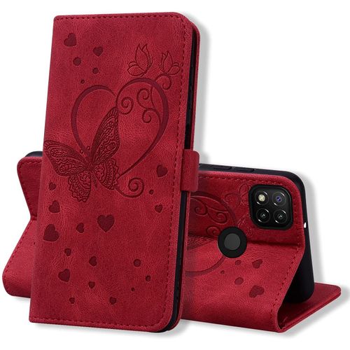 Coque Xiaomi Redmi 9c, Coque Portefeuille Xiaomi Redmi 9c, Protection Etui Housse Premium En Cuir Pu [Porte Carte] Couverture Du Livre Pour Xiaomi Redmi 9c, Rouge