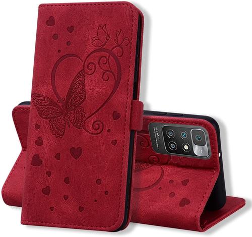 Coque Xiaomi Redmi 10 4g, Coque Portefeuille Xiaomi Redmi 10, Protection Etui Housse Premium En Cuir Pu [Porte Carte] Couverture Du Livre Pour Xiaomi Redmi 10 6,5"", Rouge