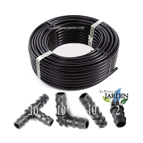 100m Tuyau d'arrosage goutte à goutte 16mm 4 bar Noir + 10 té + 10 coudes + 10 maillons + 2 bouchons d'égouttement