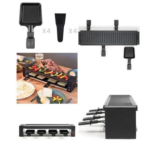 Appareil Raclette-Grill-Plancha 800W 4 PERSONNES 4 poêlons + 4 raclettes HQ