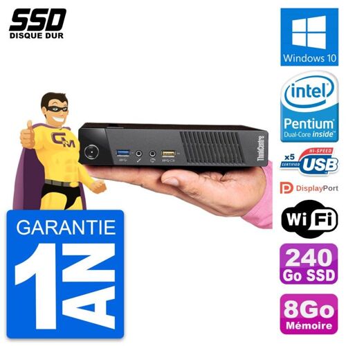 Ultra Mini PC Lenovo M93p Tiny Intel G3220T RAM 8Go SSD 240Go Windows 10 Wifi
