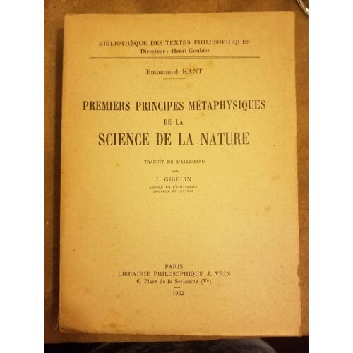 Premiers Principes Métaphysiques De La Science De La Nature