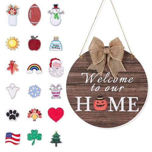 Seasonal Interchangeable Wooden Sign Front Door Decor Diy Farmhouse Rustic Wall Porch Hanging Plaque Hanger With Bow For Christmas Halloween