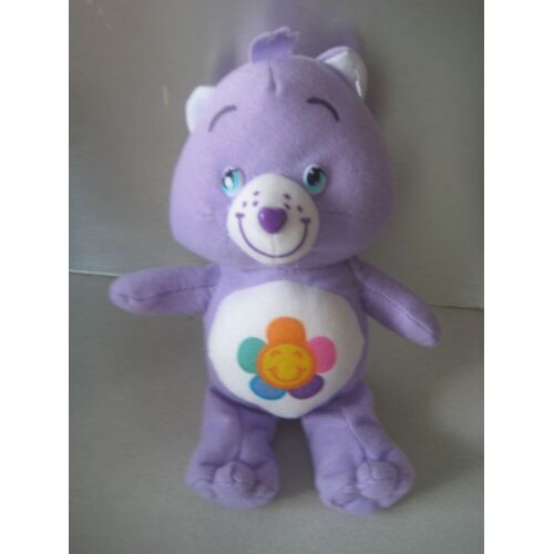 Doudou Peluche Bisounours Violet  Mauve Fleur Souriante Care Bears 24 Cm
