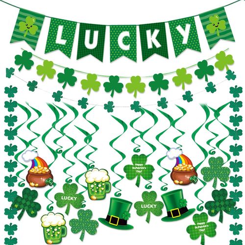 St. Patrick 's Day Shamrock Clover For Banner Swirl Pull Flag Kit Party Decor