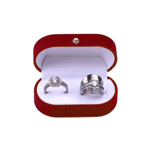 Luxueux Velours Ovale Forme Rouge Bague Boîte À Bijoux Avec Emballage Deux Pièces Assorti