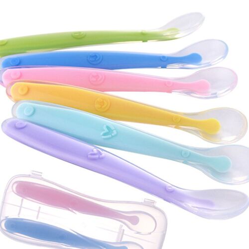 Cuillère En Silicone Souple Pour Bébé, Vente Spéciale, Couleur De Bonbons, Détection De Température, Outils D'alimentation Pour Nouveau-Né, Enfant