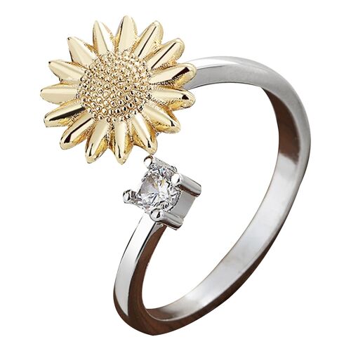 Yellow Flower Fidget Rings For Women Rotate Freely Anti Stress Anxiety Ring