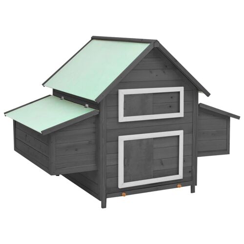 Poulailler Avec Plateau Amovible Boîtes À Nids Gris Blanc 150x96x110 Cm Bois De Sapin Solide
