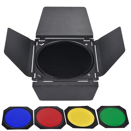 Honeycomb Grid Barn Door Honeycomb Grid with 4 Color Gel Filter Reflector