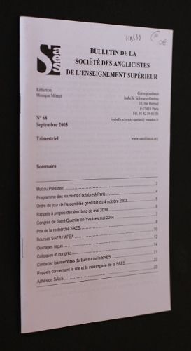 Bulletin De La Société Des Anglicistes De L'enseignement Supérieur N°68 (Septembre 2003)