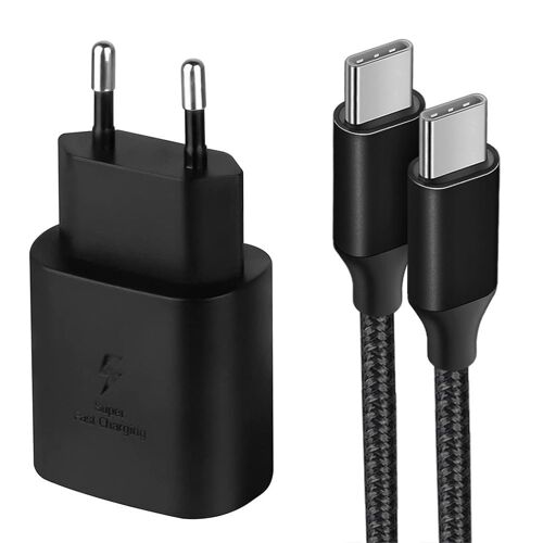 Chargeur 25w + Câble Usb-C Vers Usb-C Nylon 1m Pour Samsung Galaxy A05s A15 A25 A35 A55 S24 Ultra S24 Fe - Noir - E.F.Connection