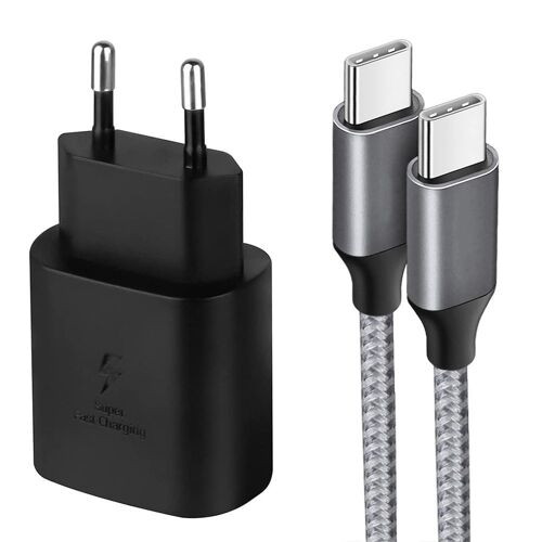 Chargeur Usb-C 25w + Câble Nylon Usb-C Vers Usb-C Gris 1m Pour Samsung Xiaomi Redmi Oppo - E.F.Connection