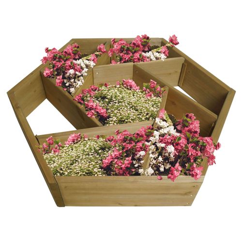 Jardinière Hwc-L70, Pot De Fleurs Parterre De Fleurs 7 Compartiments, Rectangulaire 100x87cm Outdoor Sapin Bois Certifié Mvg, Brun