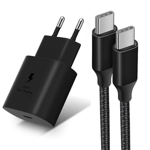 Chargeur Pd 25w + Câble Usb-C Vers Usb-C Nylon 1m Pour Oppo Find X3 X5 Reno 8 Lite A16 A53 A53s A54 A94 - Noir - E.F.Connection