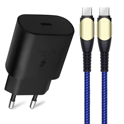 Chargeur PD Rapide 25W + Câble USB-C vers USB-C 60W 1M pour Samsung Galaxy S23 Ultra S23+ S22 5G S22 Plus S21 FE S21 Ultra - E.F.Connection