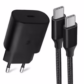 Chargeur PD 25W + Câble USB-C vers USB-C Nylon 1M pour Samsung S22 Ultra S22 S23+ S23 Ultra S21 FE S21 S20 S10 S9 - Noir - E.F.Connection
