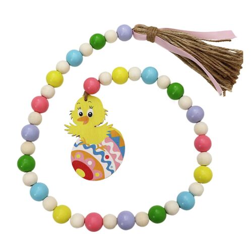 Spring Wooden Beads Garland With Tassels Easter Chick Egg Tag Farmhouse Rustic Tiered Tray Decorations