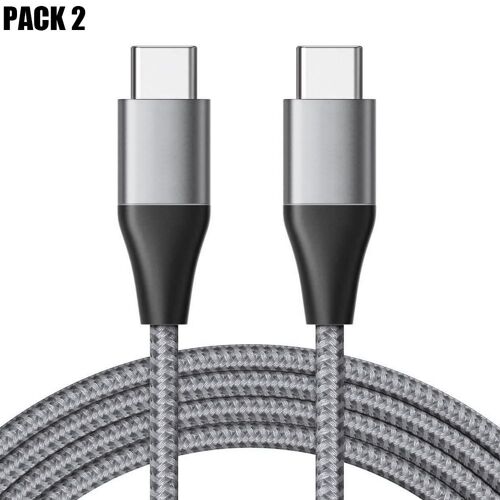 2x Câble USB-C vers USB-C Charge Rapide 3A pour Samsung Xiaomi Redmi OPPO - Nylon Renforcé Gris 1M - E.F.Connection