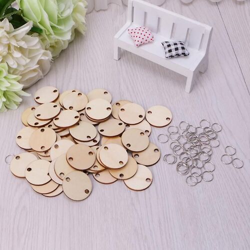50pcs Wooden Round Discs Slices Metal Ring For Diy Birthday Board Calendar Craft
