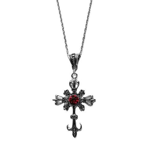 Red Zircon Cross-Shape Necklace Hip-Hop Light Luxury Female Summer Jewelry