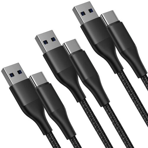 Lot-3 Câble Usb-C 1m Charge Rapide 3a Pour Samsung Galaxy S23 Ultra S23+ S22+ S22 Plus S21 Fe S21 Ultra S10 S10e - Nylon Tressé Noir - E.F.Connection