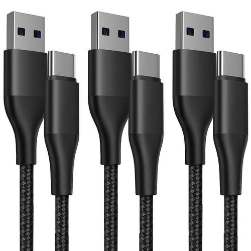 Lot-3 Câble USB-C 1M Charge Rapide 3A pour Samsung Xiaomi Redmi OPPO - Nylon Tressé Noir - E.F.Connection