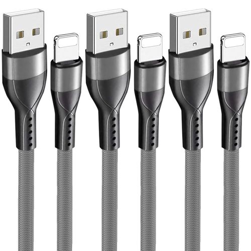 3x Câble Usb 3a Nylon Charge Rapide Pour Iphone 14, 14 Plus, 14 Pro Max, 13, 13 Pro Max, 12 11 Xs Max Xr - 1m Gris - E.F.Connection