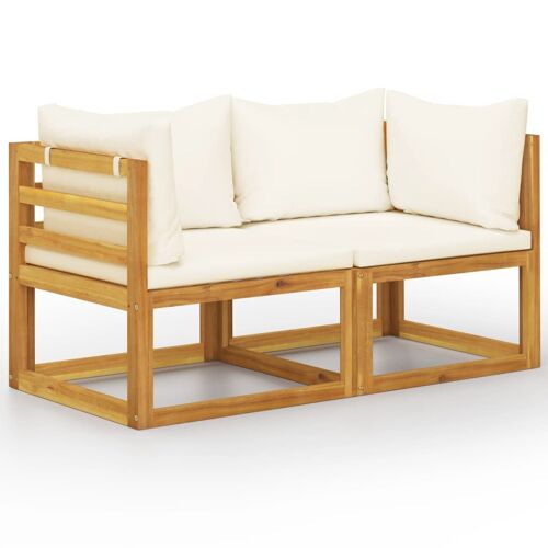 Banc De Jardin 70 X 70 X 60 Cm Meuble De Patio D'extérieur Terrasse À 2 Places Avec Coussins Blanc Crème Helloshop26 02_0011773
