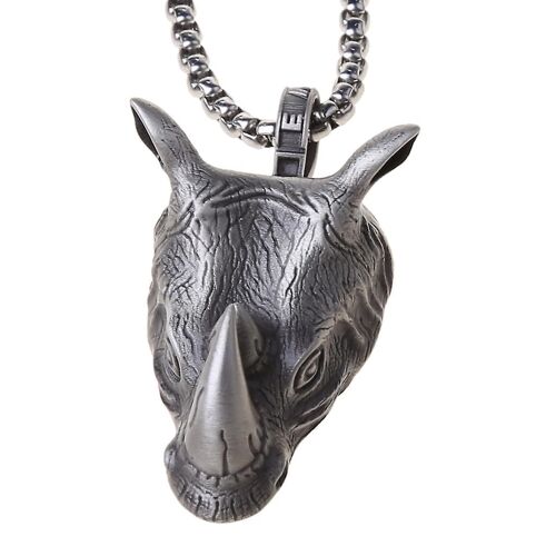 Collier Pendentif Rhinocéros Nordique Chaîne En Acier De 24 Pouces Pour Les Couples Au Quotidien